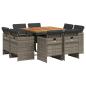 Preview: 9-tlg. Garten-Essgruppe mit Kissen Grau Poly Rattan