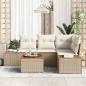 Preview: ARDEBO.de - 5-tlg. Garten-Sofagarnitur mit Kissen Beige Poly Rattan Akazie