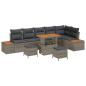Preview: ARDEBO.de - 9-teiliges Garten-Sofa-Set mit Kissen aus grauem Poly-Rattan Akazie