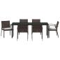 Preview: 7-teiliges Garten-Esstischset mit Kissen Braun Poly-Rattan