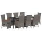 Preview: 9-teiliges Garten-Dining-Set mit Kissen Grau Poly-Rattan