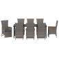 Preview: 9-teiliges Garten-Dining-Set mit Kissen Grau Poly-Rattan
