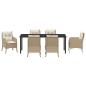 Preview: 7-teiliges Garten-Ess-Set mit Polstern in Beige aus Poly-Rattan
