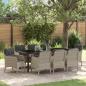 Preview: ARDEBO.de - Garten Essgruppe mit Kissen 9 pcs Hellgrau Poly-Rattan