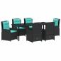 Preview: ARDEBO.de - 7-teiliges Garten-Essset Schwarz Poly-Rattan