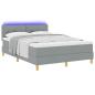 Preview: LED Boxspringbett mit Matratze Hellgrau 160x200 cm Stoff