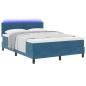 Preview: LED Boxspringbett mit Matratze Dunkelblau 140x200 cm Samt