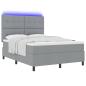Preview: LED Boxspringbett mit Matratze Hellgrau 140x200 cm Stoff