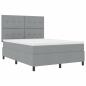Preview: LED Boxspringbett mit Matratze Hellgrau 160x200 cm Stoff