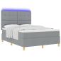 Preview: LED Boxspringbett mit Matratze Hellgrau 140x190 cm Stoff
