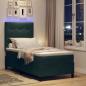 Preview: ARDEBO.de - LED Boxspringbett mit Matratze Dunkelgrün 90x200 cm Samt