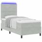 Preview: LED Boxspringbett mit Matratze Hellgrau 100x200 cm Samt