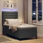 Preview: LED Boxspringbett mit Matratze Dunkelgrau 90x200 cm Stoff