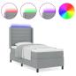 Preview: LED Boxspringbett mit Matratze Hellgrau 100x200 cm Stoff