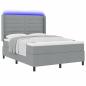 Preview: LED Boxspringbett mit Matratze Hellgrau 140x200 cm Stoff