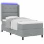 Preview: LED Boxspringbett mit Matratze Hellgrau 100x200 cm Stoff