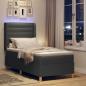 Preview: LED Boxspringbett mit Matratze Dunkelgrau 80x200 cm Stoff