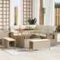 Preview: ARDEBO.de - 8-tlg. Garten-Sofagarnitur mit Kissen Beige Poly Rattan Akazie