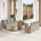 Preview: ARDEBO.de - 9-tlg. Garten-Sofagarnitur mit Kissen Beige Poly Rattan Akazie