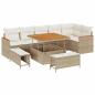 Preview: 9-tlg. Garten-Sofagarnitur mit Kissen Beige Poly Rattan Akazie