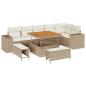 Preview: 9-tlg. Garten-Sofagarnitur mit Kissen Beige Poly Rattan Akazie