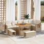 Preview: ARDEBO.de - 9-teiliges Garten Sofa Set mit Kissen Beige Poly-Rattan Akazie
