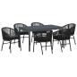 Preview: 7-teiliges Garten Essgruppen Set mit Kissen Schwarz Poly Rattan