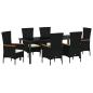 Preview: ARDEBO.de - 7-teiliges Garten Esstischset mit Kissen, Schwarz Poly-Rattan