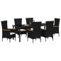 Preview: 7-teiliges Garten Esstischset mit Kissen, Schwarz Poly-Rattan
