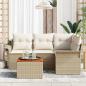 Preview: 5-teiliges Garten-Sofa-Set mit Kissen, Beige, Poly-Rattan, Akazie