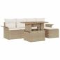 Preview: 6-tlg. Garten-Sofagarnitur mit Kissen Beige Poly Rattan