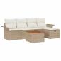 Preview: 6-teiliges Garten-Sofa-Set mit Kissen Beige Poly Rattan