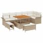 Preview: 9-teiliges Garten Sofa Set mit Kissen Beige Poly Rattan Akazie