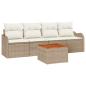 Preview: 5-teiliges Garten-Sofa-Set mit Kissen Beige Poly Rattan Akazie