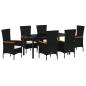 Preview: 7-teiliges Garten-Dining-Set mit Kissen, schwarzes Poly-Rattan