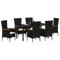 Preview: 7-teiliges Garten-Dining-Set mit Kissen, schwarzes Poly-Rattan