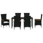 Preview: 7-teiliges Garten-Dining-Set mit Kissen, schwarzes Poly-Rattan