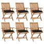 Preview: ARDEBO.de - Klappbare Gartenstühle mit Kissen 6 Stk. Massivholz Teak