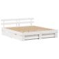 Preview: Bettgestell mit Schubladen mit Kopfteil mit Speicher Weiß 180 x 200 cm Massivholz