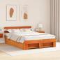 Preview: ARDEBO.de - Bettgestell mit Schubladen mit Kopfteil mit Speicher Wachsbraun 160 x 200 cm Holz
