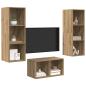 Preview: TV-Schrank Set mit Regal Wandmontiert mit Speicher Eiche handwerklich 37 x 37 x 107 cm