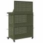 Preview: Werkzeugwagen mit Regal mit Rad mit Speicher Olivgrün 65 x 35 x 111 cm Metall