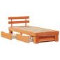 Preview: Bettgestell mit Schubladen mit Kopfteil mit Speicher Wachsbraun 90 x 190 cm Massivkiefer