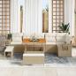Preview: 9-teiliges Garten-Sofa-Set mit Kissen, Beige, Poly-Rattan, Akazie