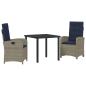 Preview: 3-teiliges Esszimmer-Set für den Garten mit Kissen - Graues Poly-Rattan