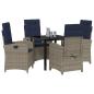 Preview: 5-teiliges Gartentisch-Set mit grauen Kissen aus Poly-Rattan.