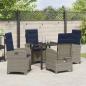 Preview: 5-teiliges Gartentisch-Set mit grauen Kissen aus Poly-Rattan.