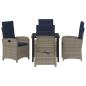 Preview: 5-teiliges Gartentisch-Set mit grauen Kissen aus Poly-Rattan.