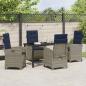 Preview: 5-teiliges Garten-Esszimmer-Set mit Kissen aus grauem Poly Rattan