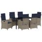 Preview: 7-teiliges Garten-Esszimmer-Set aus grauem Poly-Rattan mit Kissen